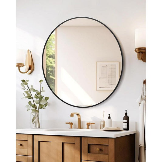 Whizmax 2024 New 5mm Thick Round Mirror, 24 Inch Matte Black Aluminum Alloy Framed Bathroom Mirror, Hd Eco-friendly Mirror For Living Room, Vanity : Target