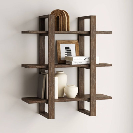 32 Solid Wood Adjustable Floating Wall Shelf Brushed Dark Brown - Nathan James