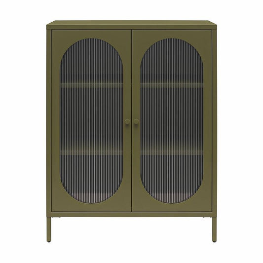 Mr. Kate Luna Short 2 Door Accent Cabinet With Fluted Glass Olive Green : Target