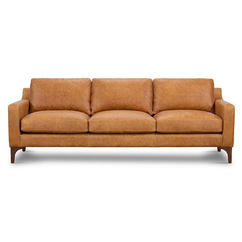 Memphis Leather Sofa Cognac Tan - Poly & Bark: Italian Full-Grain Upholstery, Solid Wood Frame