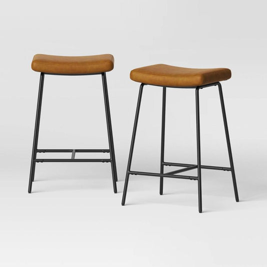 2pk Padded Counter Height Barstool Black - Room Essentials™: Faux Leather, Steel Frame, 25.25" : Target