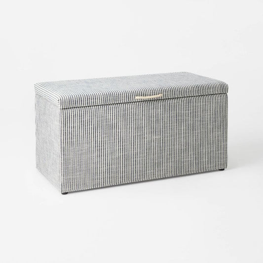 Lynwood Cube Bench Ticking Striped (FA) - Threshold designed with Studio McGee: Navy Upholstered Lift-Top Storage