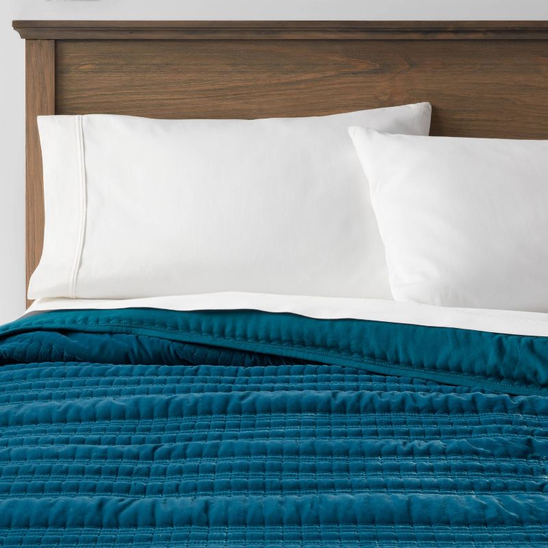 King Lofty Velvet Quilt Dark Teal Blue - Threshold™: Luxurious Polyester Fill, Machine Washable, King Size : Target