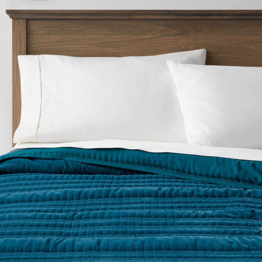 King Lofty Velvet Quilt Dark Teal Blue - Threshold™: Luxurious Polyester Fill, Machine Washable, King Size : Target