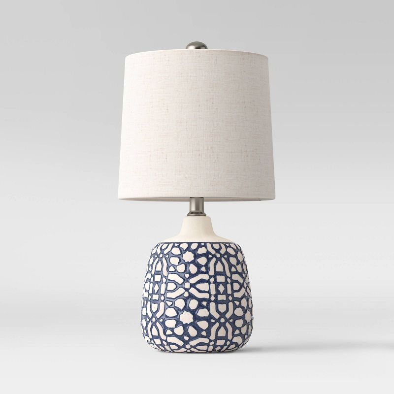 17.5"x9" Assembled Ceramic Table Lamp Blue - Threshold™: Bud-shaped Base, Off-white Drum Shade, Ul Listed : Target