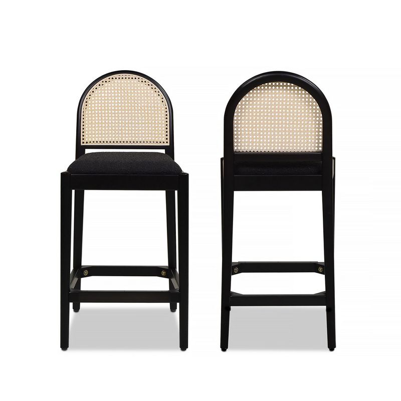 Jennifer Taylor Home Panama 26.5 Curved Back Cane Rattan Counter Stool  Set of 2 Ebony Black Boucle