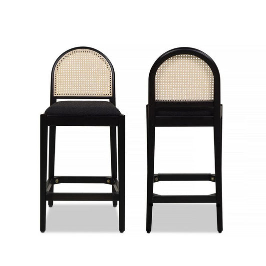 Jennifer Taylor Home Panama 26.5 Curved Back Cane Rattan Counter Stool  Set of 2 Ebony Black Boucle