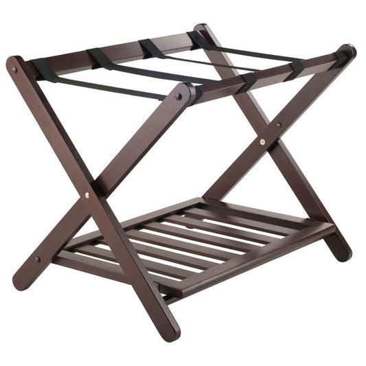 Remy Luggage Rack with Shelf Cappuccino - Winsome: Solid Wood, Foldable, No Assembly Required
