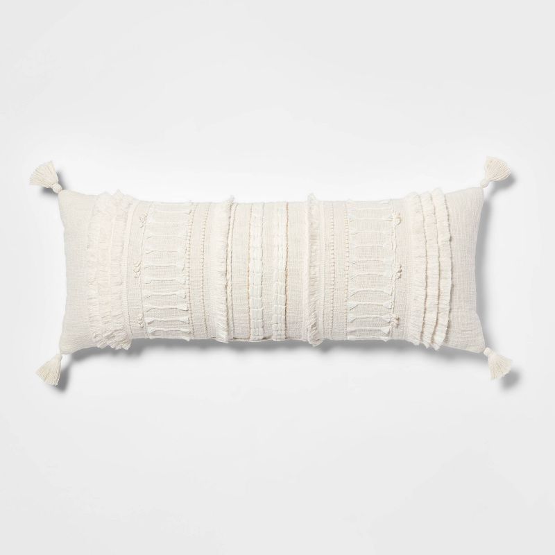 Oversized Oblong Woven Knotted Fringe Decorative Throw Pillow Natural - Threshold™: Cotton, Indoor Rectangle Accent Pillow : Target