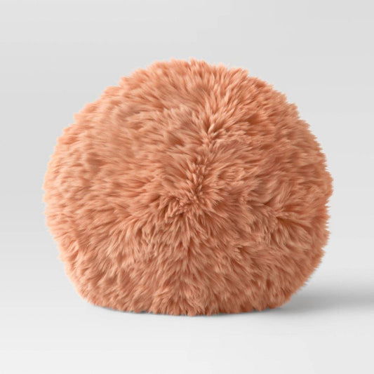 Long Faux Fur Round Throw Pillow Terracotta - Threshold