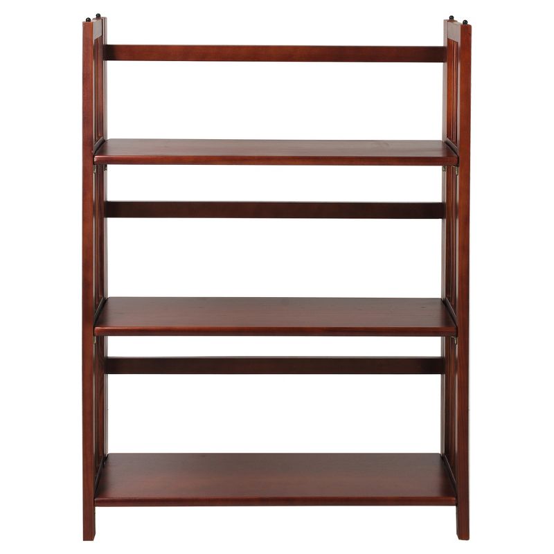Folding 38" 3 Tier Bookshelf (Stackable) - Walnut: Flora Home, Solid Wood, No-Tool Assembly, Modern Style