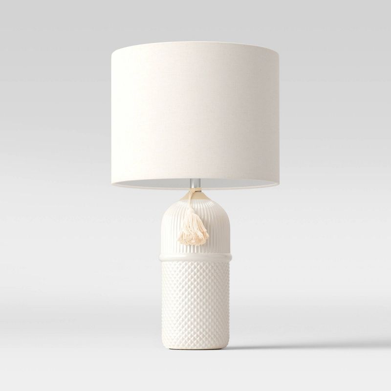 Large Assembled Ceramic Table Lamp: Embossed, Tassel Detail, ETL Listed - Threshold