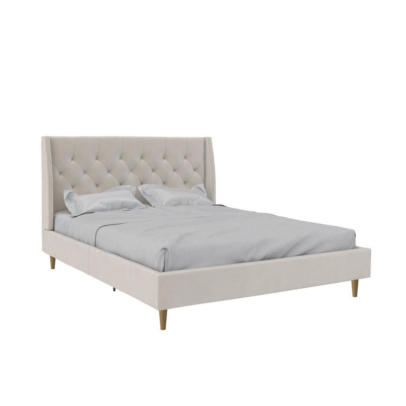 Queen Her Majesty Upholstered Bed Ivory Velvet - Paris Hilton X The Novogratz: Diamond Tufted, Wingback Design : Target