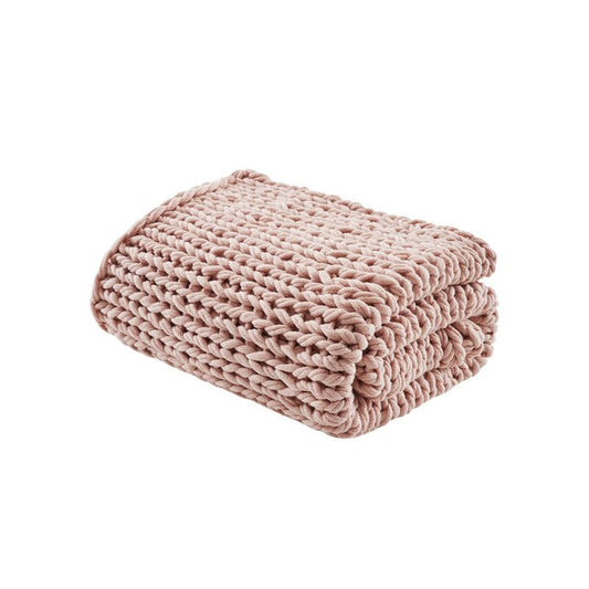 50"x60" Chunky Double Knit Handmade Throw Blanket Blush - Madison Park: Cozy Acrylic, All-season Comfort : Target