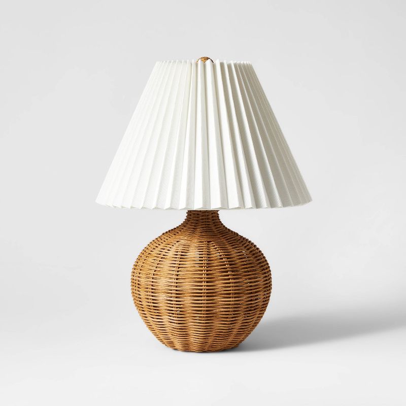 Natural Wicker Table Lamp Brown - Threshold designed with Studio McGee: Chic Pleated Drum Shade, ETL Listed