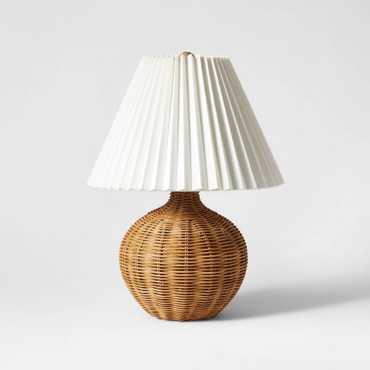 Natural Wicker Table Lamp Brown - Threshold designed with Studio McGee: Chic Pleated Drum Shade, ETL Listed