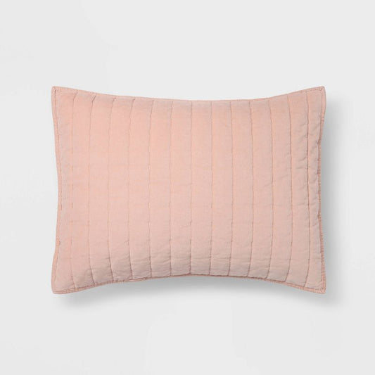King Channel Stitch Velvet Quilt Sham Soft Blush - Threshold