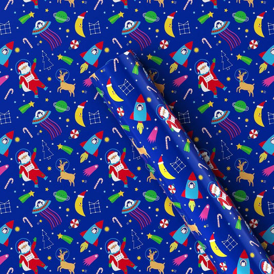 50 Sq Ft Space Santa Christmas Gift Wrap Dark Blue - Wondershop™ : Target