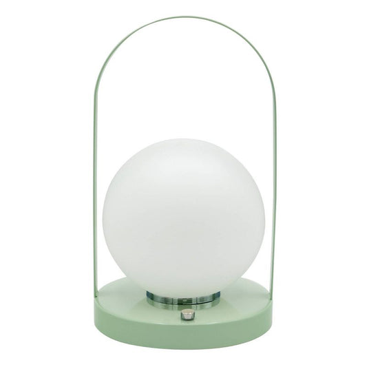 National Brand Portable and Rechargeable LED Lantern Style Touch Lamp with Sage Green Metal Finish: USB Powered, Farmhouse Decor, No Assembly Required