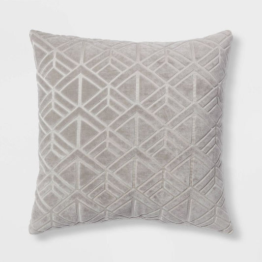 Euro Carved Velvet Jacquard Decorative Throw Pillow Gray - Threshold™: Indoor Square Cushion, Knife Edge, Oeko-tex Certified : Target