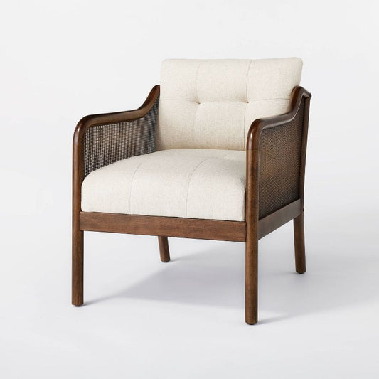 Woodspring Caned Accent Chair Dark Walnut/cream (kd) - Threshold™ Designed With Studio Mcgee: Upholstered, Rubberwood Frame : Target