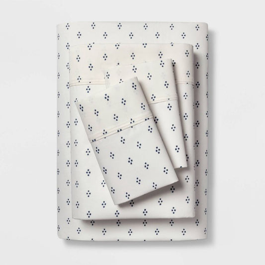 Twin/Twin XL Printed Performance 400 Thread Count Sheet Set White/Blue Dot - Threshold