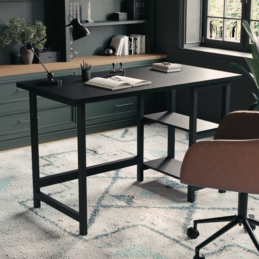 Home Office Trestle Desk With Shelves Black Wood Grain - Martha Stewart: Sturdy Metal Frame, Wood Composite Surface, Open Storage Shelf : Target