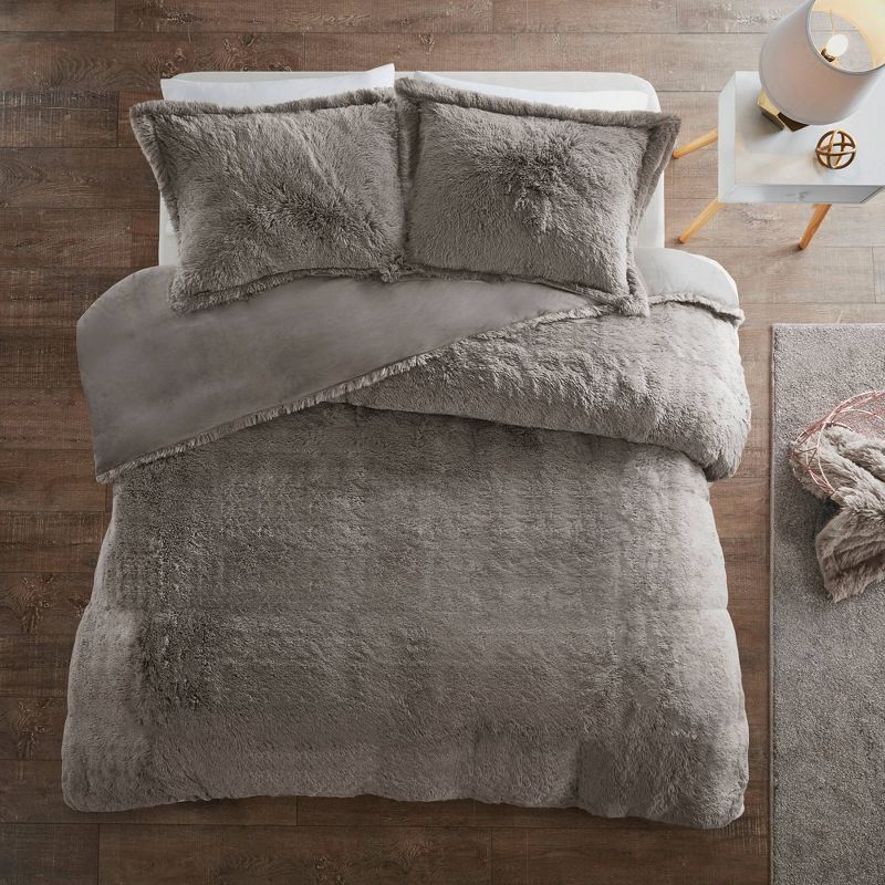 Full/queen Leena 3pc Shaggy Faux Fur Duvet Cover Set Gray : Target