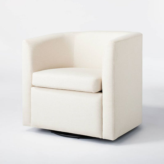 Vernon Upholstered Barrel Swivel Accent Chair Natural Linen - Threshold™ Designed With Studio Mcgee: Polyester, Plywood Frame : Target