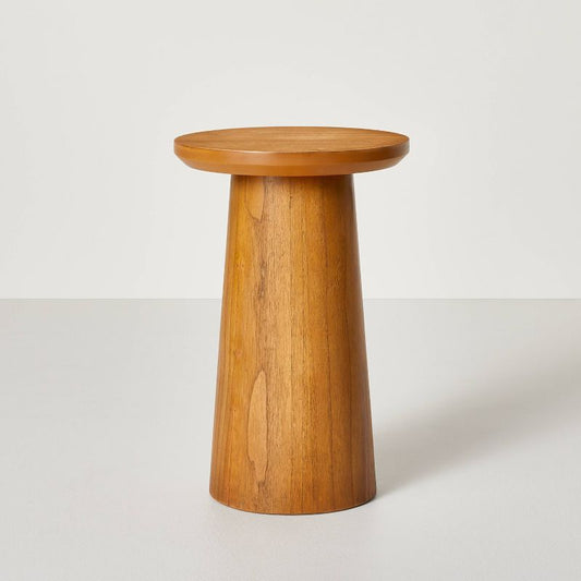 Wooden Round Pedestal Accent Drink Table - Aged Oak - Hearth & Hand™ With Magnolia: Farmhouse Style, No Assembly Required : Target