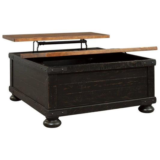 Valebeck Square Lift Top Cocktail Table Black/brown - Signature Design By Ashley: Rustic Two-tone, Pine Wood Veneer, 4-leg Base : Target