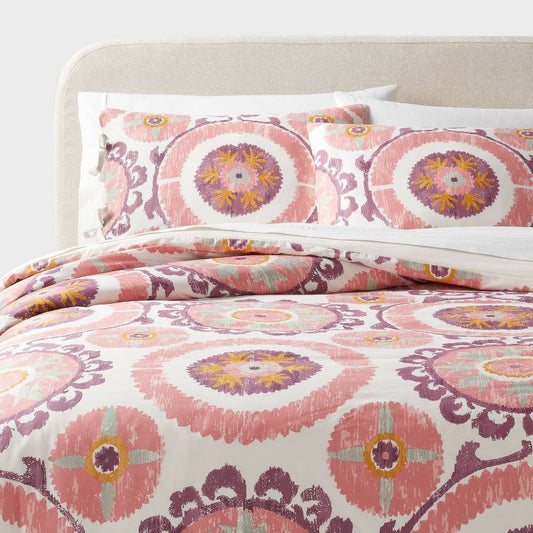 Full/queen Suzani Print Duvet Cover And Sham Set Ivory/salmon Orange/plum Red/mustard - Threshold™: 310 Thread Count Cotton Sateen : Target