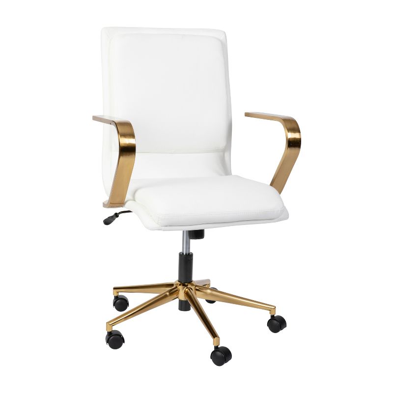 Flash Furniture James Mid-back Designer Executive Leathersoft Office Chair With Brushed Gold Base And Arms, White : Target