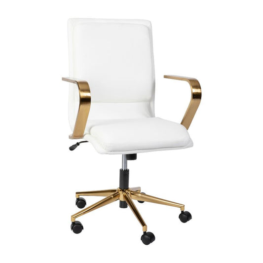 Flash Furniture James Mid-back Designer Executive Leathersoft Office Chair With Brushed Gold Base And Arms, White : Target