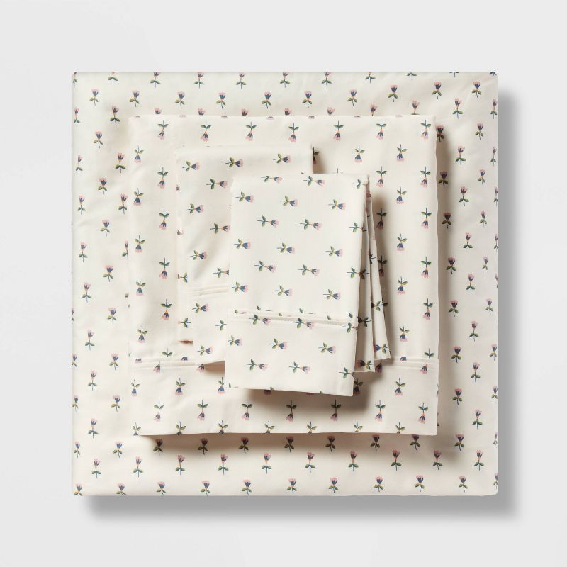 Queen Printed Performance 400 Thread Count Sheet Set Tulip Toss - Threshold™: Cotton Sateen, Oeko-tex Certified, Fits 18" Mattress : Target