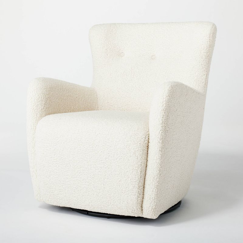 Kessler Swivel Accent Chair Cream Faux Shearling - Threshold designed with Studio McGee