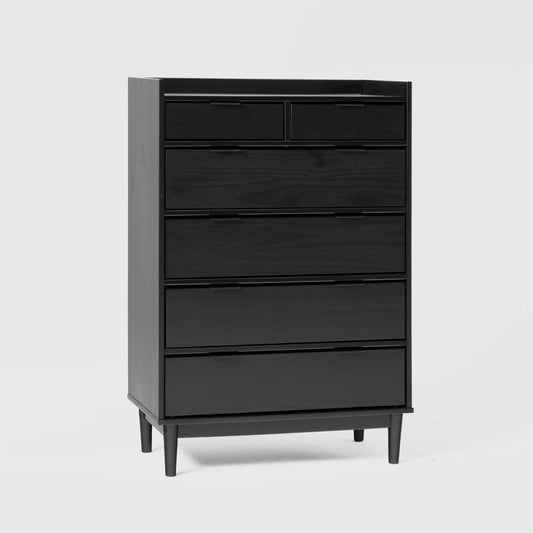 Mid-century Modern Solid Wood 6 Drawer Vertical Dresser Black - Saracina Home: Pine, Tapered Legs, Bedroom Storage : Target
