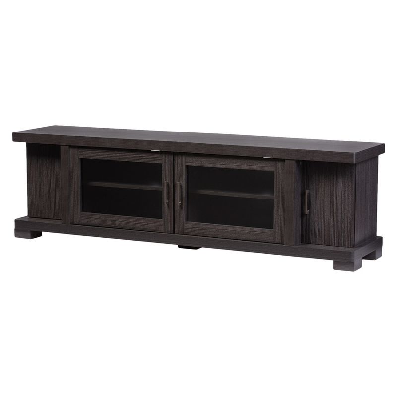 Viveka Wood Cabinet With 2 Glass Doors And 2 Doors Tv Stand For Tvs Up To 75" Dark Brown - Baxton Studio: Mid-century Modern, No Assembly Required : Target