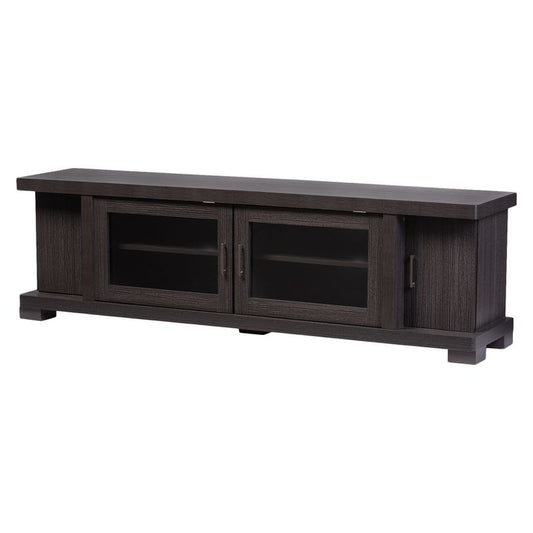 Viveka Wood Cabinet With 2 Glass Doors And 2 Doors Tv Stand For Tvs Up To 75" Dark Brown - Baxton Studio: Mid-century Modern, No Assembly Required : Target