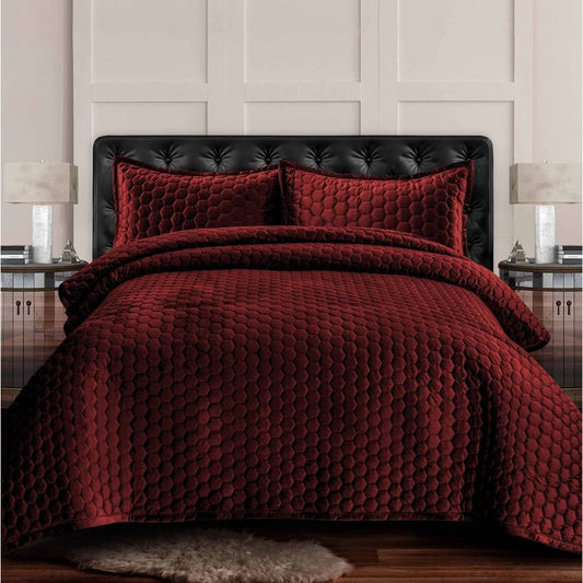 2pc Twin Lugano Honeycomb Velvet Oversized Solid Quilt Set Burgundy - Tribeca Living: Reversible, Oeko-tex Certified : Target