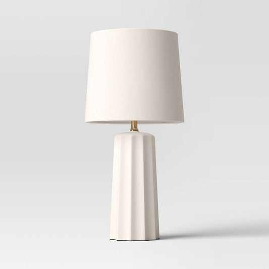 24.75"x13" Ribbed Ceramic Table Lamp Cream - Threshold: Glazed Finish, No Assembly Required