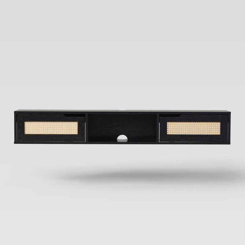 Modern Boho Floating TV Stand for TVs up to 65\ with Rattan Doors Black - Saracina Home"