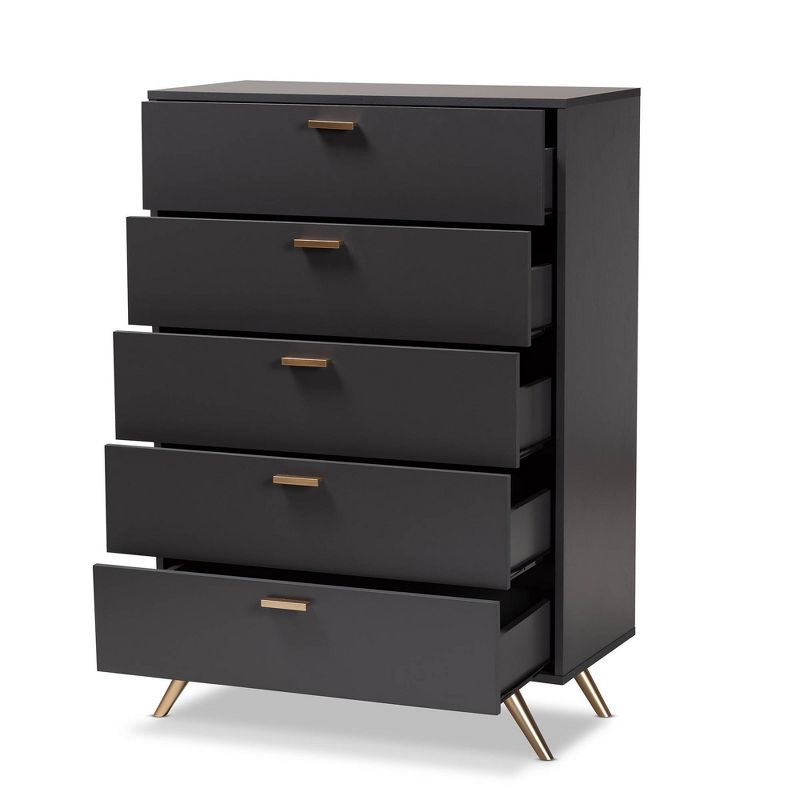 Kelson Wood 5 Drawer Chest Dark Gray/gold - Baxton Studio: Modern Storage For Bedroom : Target