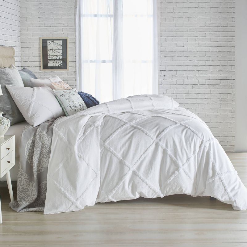 Peri Home 3pc King Chenille Lattice Comforter Set White: Cotton Textile, Geometric Pattern, Machine Washable : Target