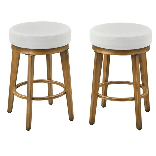 2pc 30.5" Linden Swivel Counter Height Barstools White/gold - Angelo:home: Bonded Leather, Metal Frame, Fixed Seat : Target