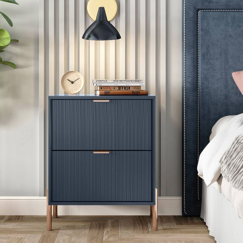 Festivo 2 Drawer Nightstand Navy: Modern Scandinavian Design, Rose Gold Accents, Mdf Wood, 26" Height : Target