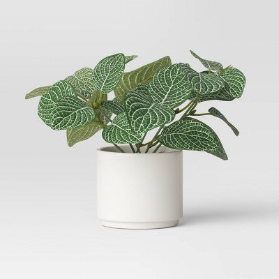 Artificial Mosaic Leaf Plant - Threshold: Faux Polyester Flora in Ceramic Pot for Indoor Decor