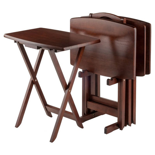Winsome 5pc Darryl Oversize Snack Table Set Antique Walnut: Hardwood Folding Tv Tray Tables, Set Of 4 : Target