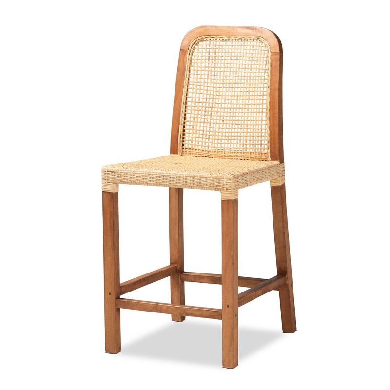 Caspia Wood And Rattan Counter Height Barstool Natural/walnut - Bali & Pari : Target