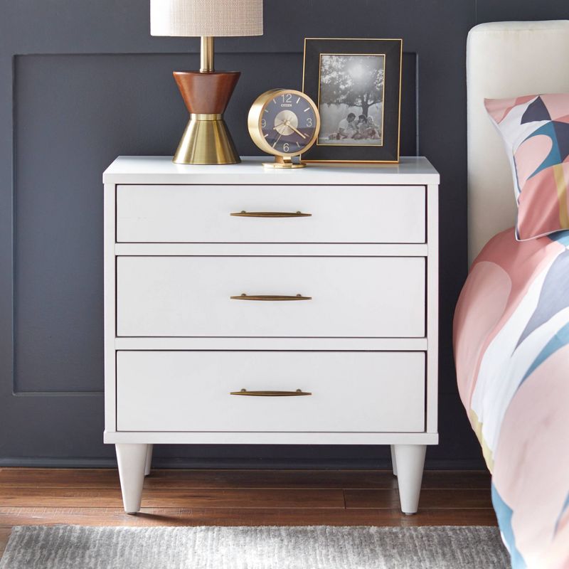 Ana Nightstand White - Lifestorey: Mid-century Modern Bedside Table With Storage, Mdf & Wood Veneer, Metal Glides : Target